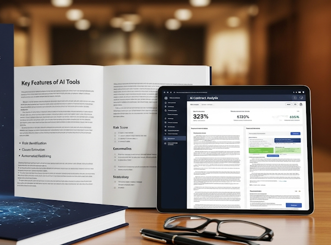 Tablet displaying AI contract analysis tool