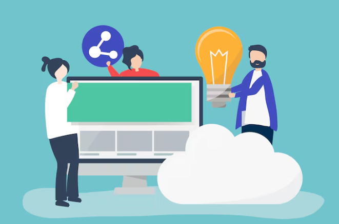 People collaborating with technology and ideas