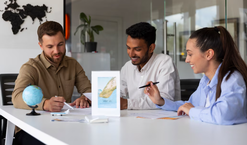Group discussing at a conference table.