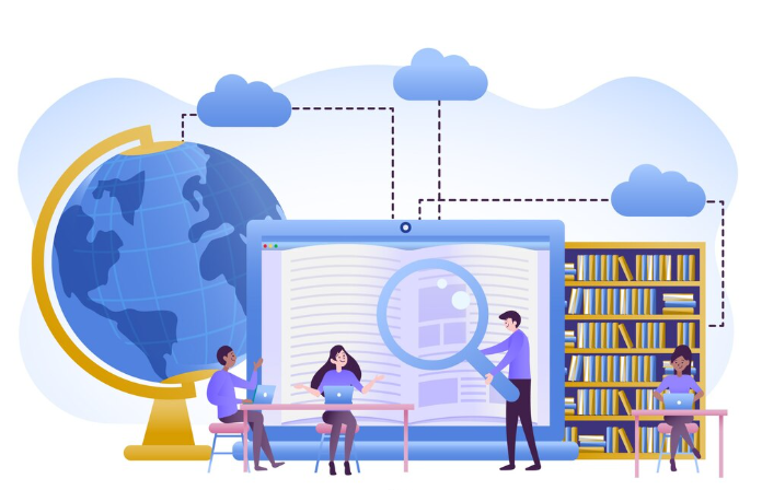 People using technology for research