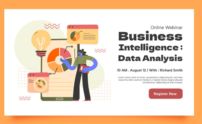 Online event banner promoting business intelligence and data analysis