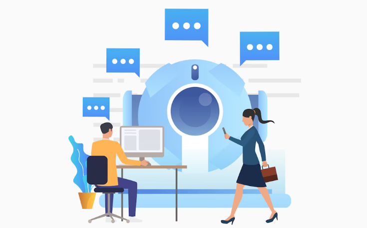 People interacting with large AI chatbot for communication support