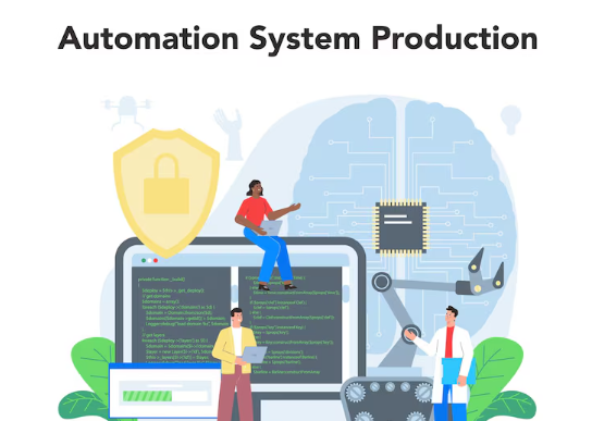 Automation system production concept with coding and AI graphics