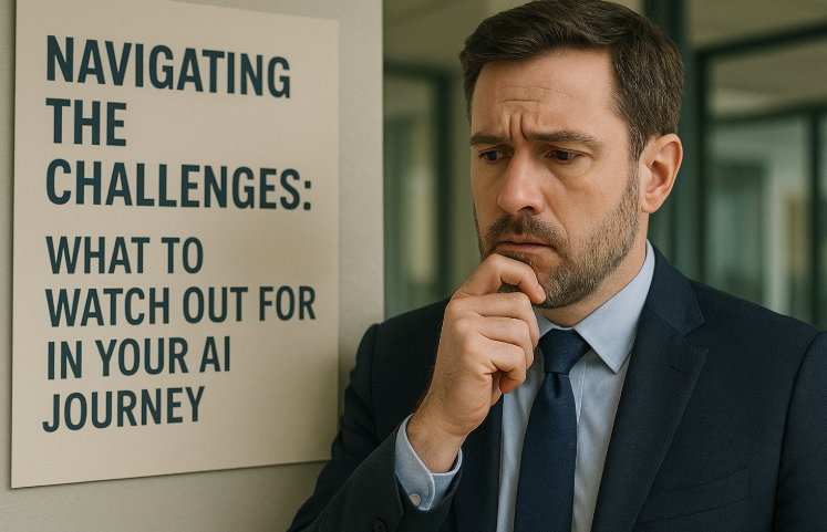 Man pondering AI journey challenges.