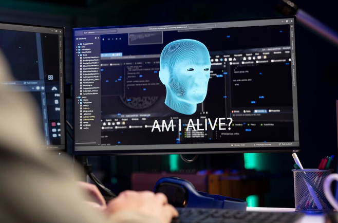 Computer screen shows 3D face model .