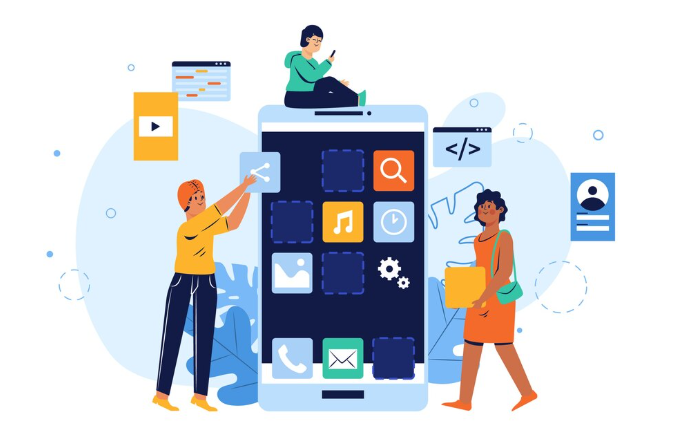 People collaboratively designing and building a mobile app.