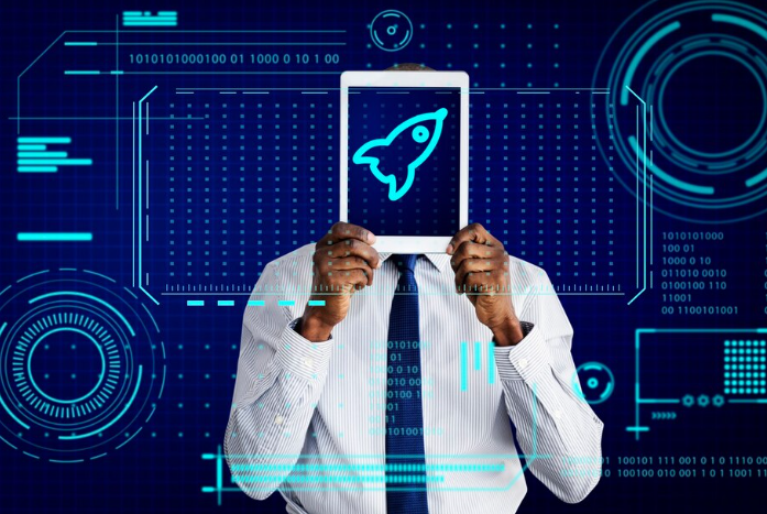 Launch Your AI Startup For Small Business Owners And A Person Show Rocket On Tab