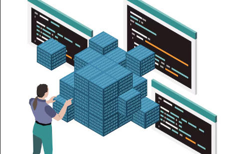 A man managing block-like data nodes.