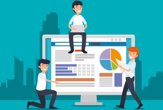 People collaborating on data visualization.