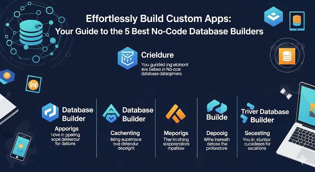 Infographic showing the top five no-code database builder tools.