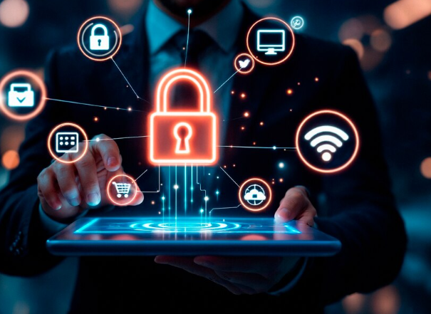 Digital security and connectivity symbols Power of No-Code Funnels Powered by AI Automation