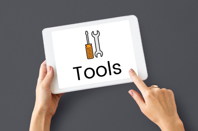 A straightforward image with the word “Tools” and icons.