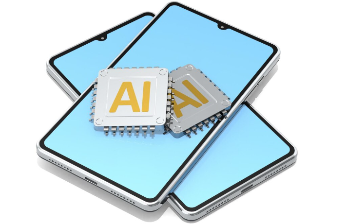 Stacked smartphones with AI processor chips placed on the screens.
