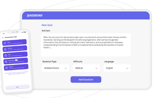 Quiz creation interface with DNA description and multiple-choice question setup. with GPT-4