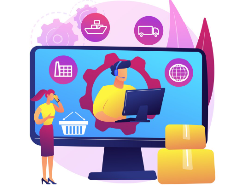 Woman calling support while man manages logistics on big screen.