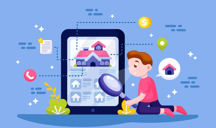 Boy searching real estate on tablet