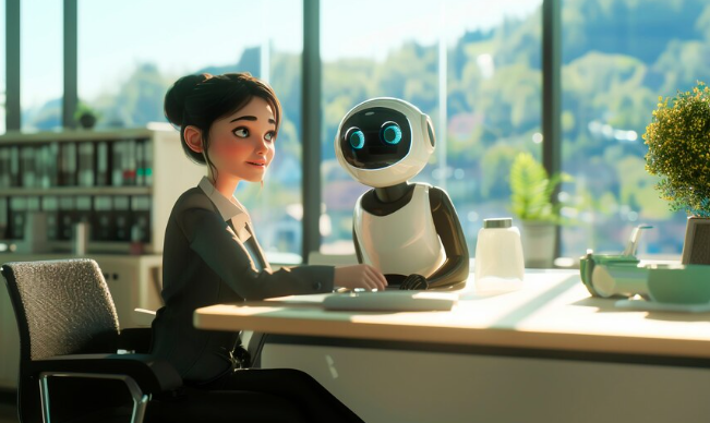 Robot and human in office setting