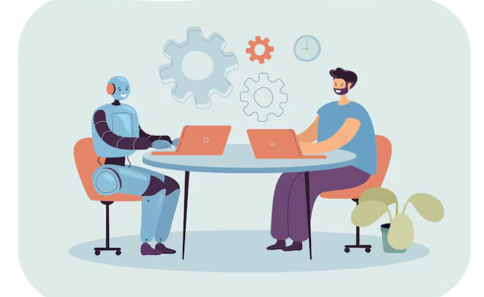 Robot and human collaborating at table