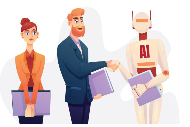 Handshake between human and robot.