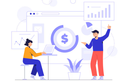 People analyzing financial data together