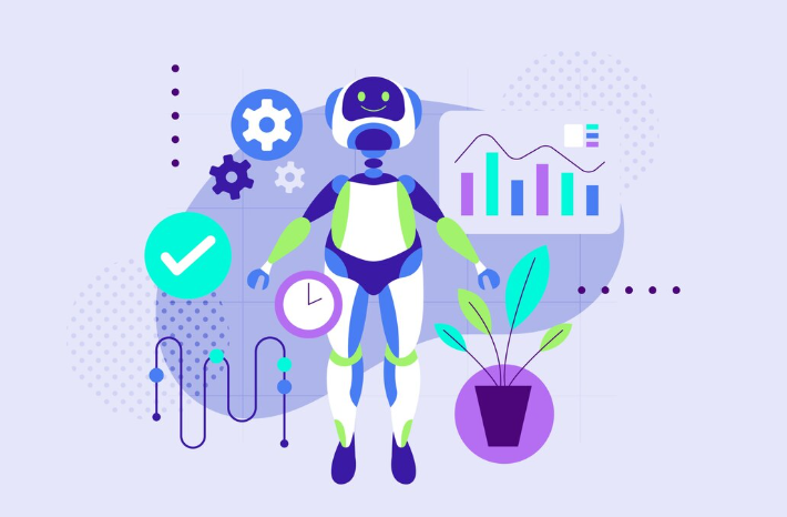 Robot surrounded by data and plants