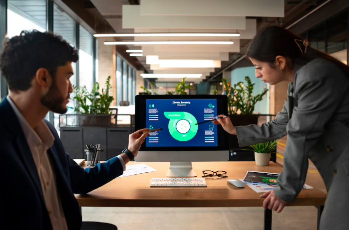 Business presentation in modern office