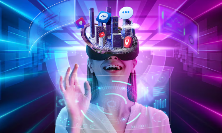 Futuristic interface with digital elements.