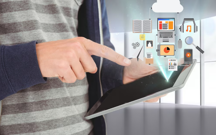 Person interacting with digital tablet interface