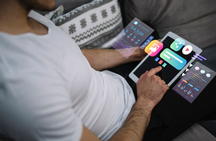 Person interacting with digital interfaces