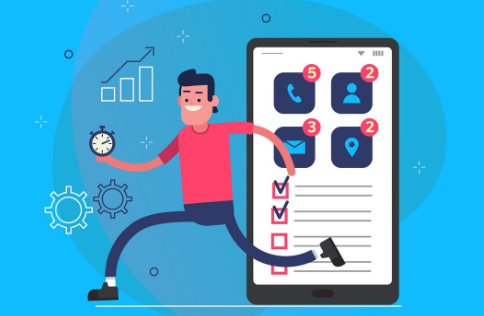 Person running towards smartphone notifications
