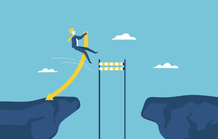 Person jumping over a gap