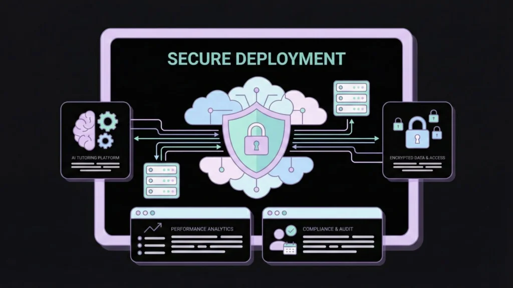 Vector illustration depicting secure cloud architecture data flow for AI deployment.