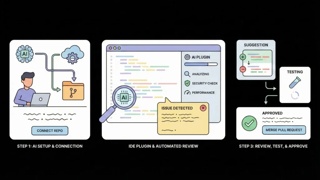 AI code review workflow from setup to testing approval