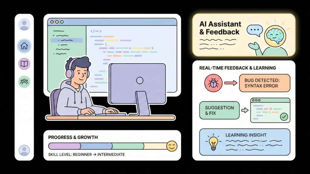 AI assistant providing real-time coding feedback and learning insights