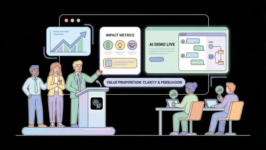 AI hackathon demo presentation showcasing impact metrics