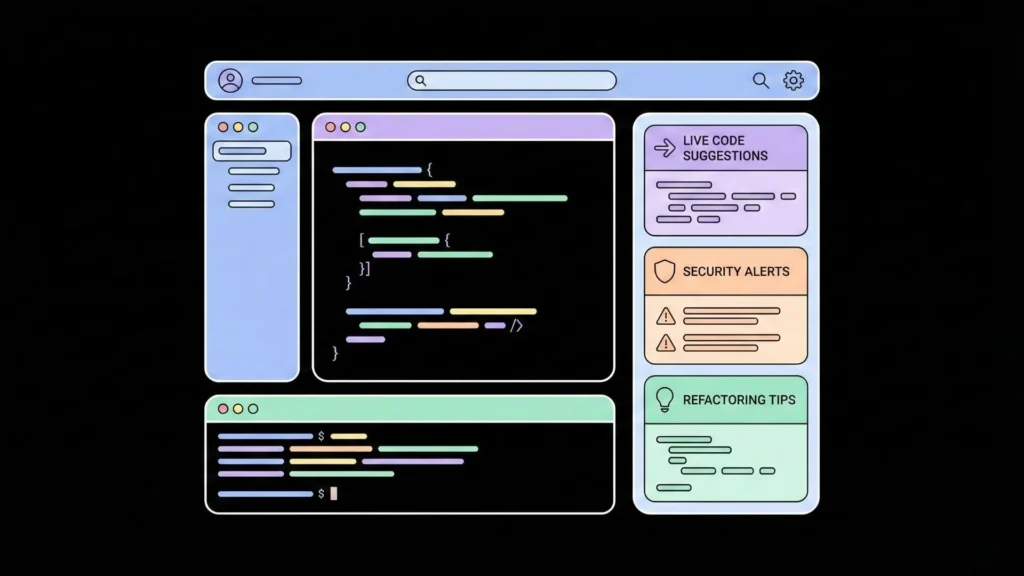 Live AI code suggestions with security and refactoring alerts