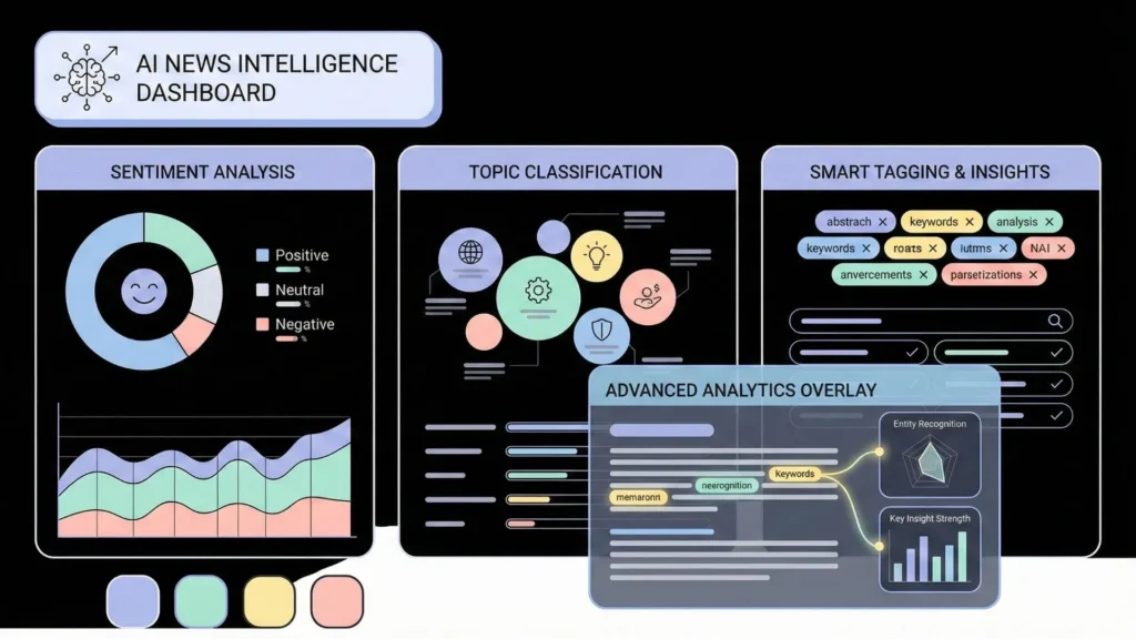 AI news intelligence dashboard with sentiment and topic analysis