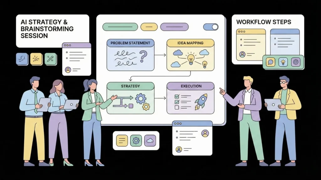 AI strategy brainstorming and workflow planning session