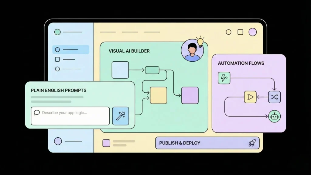 Visual no-code AI builder with automation flows and deployment