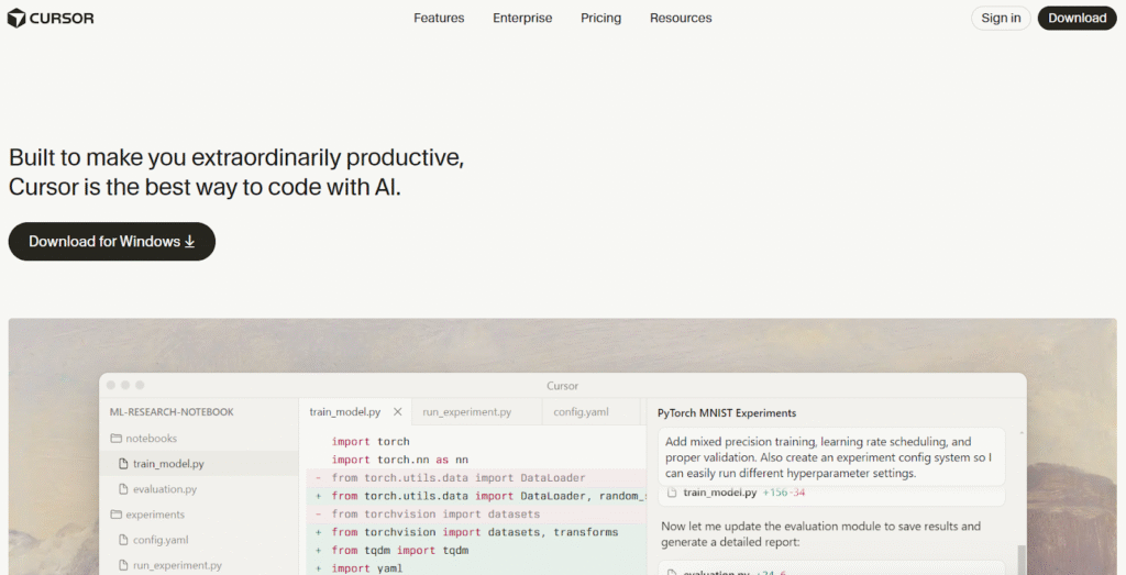 website screenshot of cursor ai