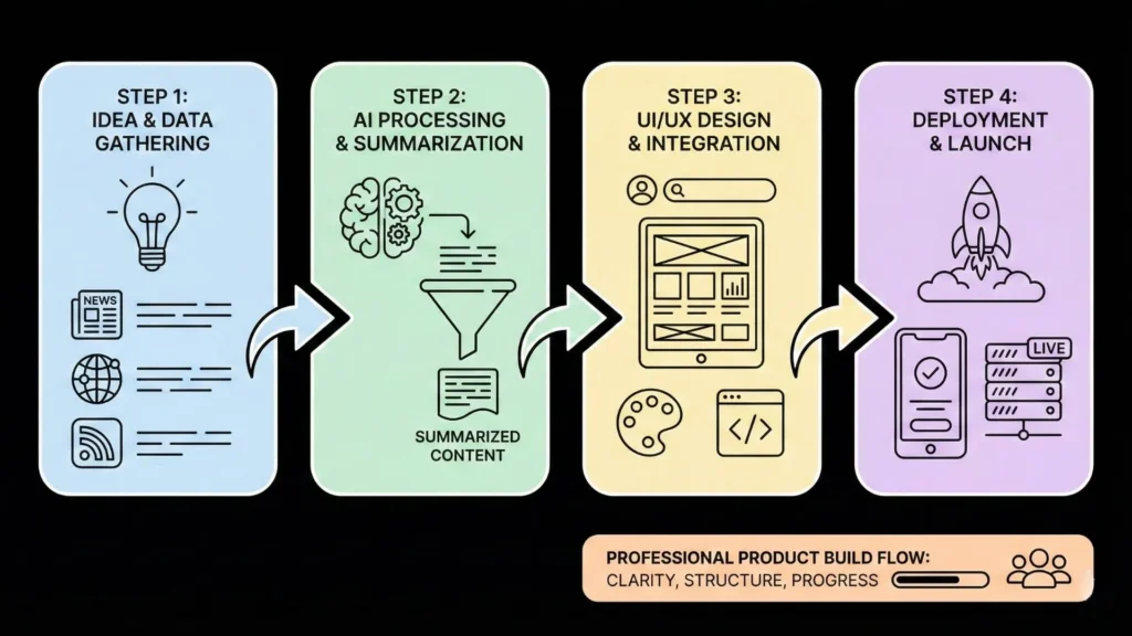 Step-by-step workflow to build an AI news summarizer