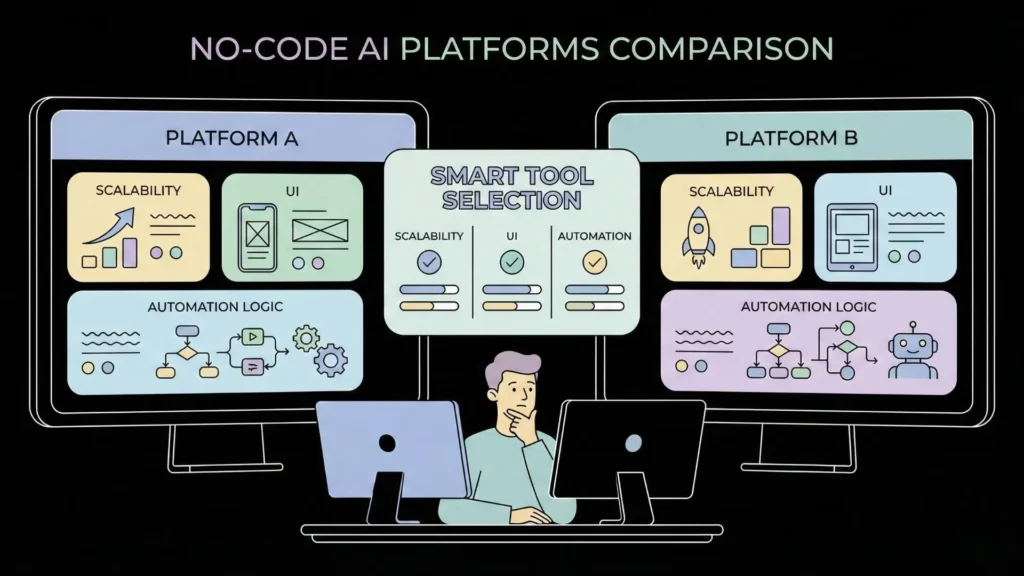 Comparison of no-code AI platforms for scalability and automation