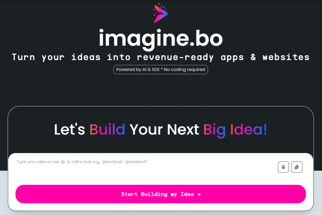 webstite official screenshot of imagine.bo