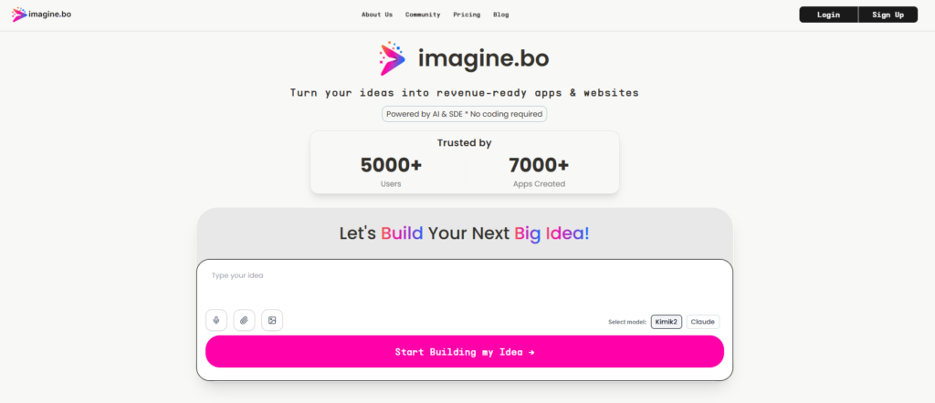 official screenshot of imagine.bo website