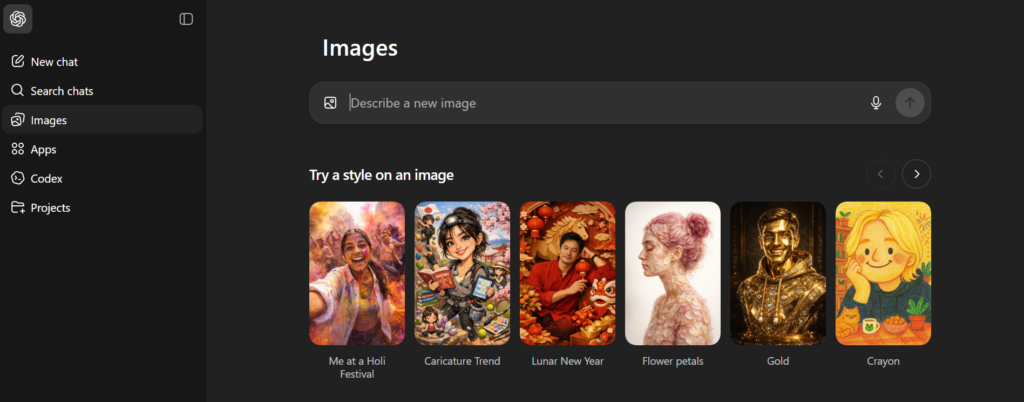 screenshot of chat gpt image generation ai tool