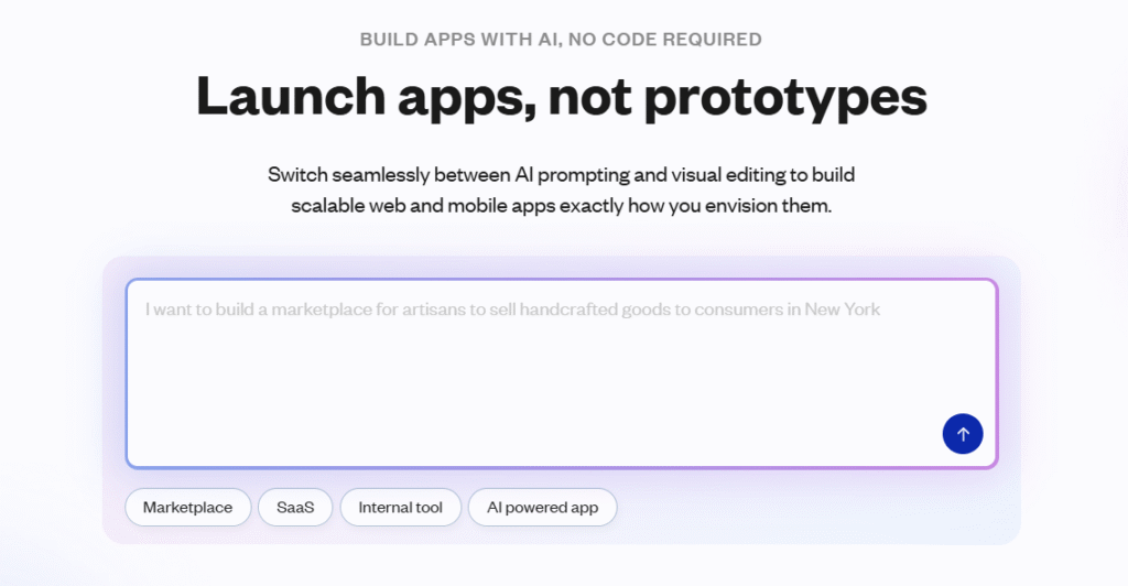 home page screenshot of bubble.io website