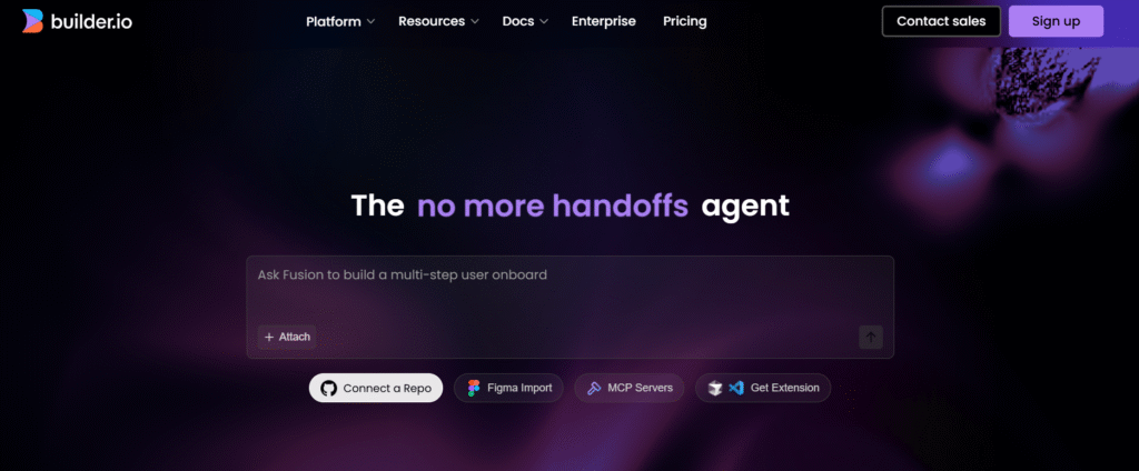 home page screenshot of builder.io website