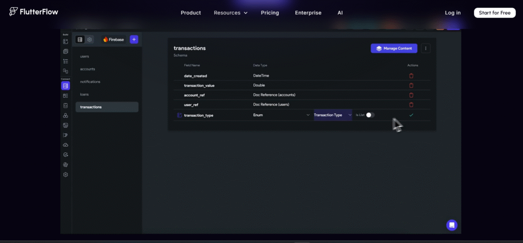 home page screenshot of FlutterFlow website
