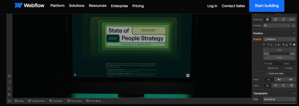 home page screenshot of webflow website