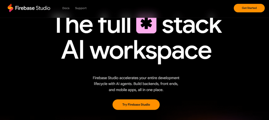 webstite official screenshot of Firebase studio
